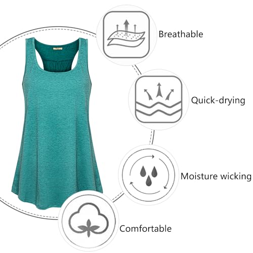 Cestyle Sport Tank Tops for Women,Teen Girls Sportswear Racer Back Tanks Loose Fit Everyday Workout Shirts Training Knitted Tunic Tees Multi-Green 10-12, Large