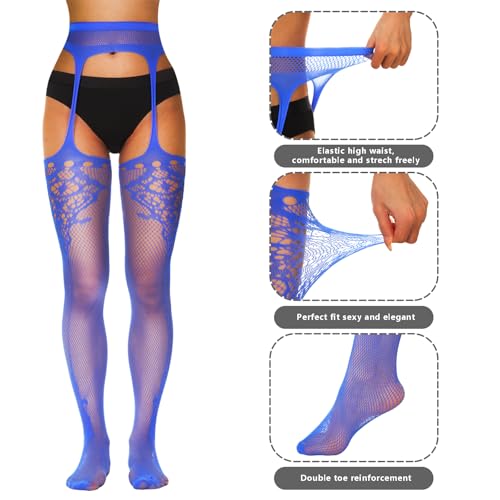 6 Pairs Fishnet Stockings for Women Thigh High Stockings Suspender Pantyhose Garter Belt Lace Tight2