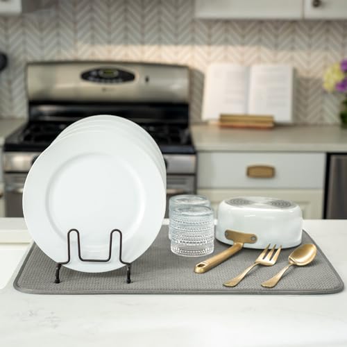 Image of S&T INC. Dish Drying Mat XL, 18 inch x 24 inch, Absorbent Microfiber Kitchen Counter Mat, Dish Drying Pad for Dishes, Utensils, Pots and Pans, Extra Large, Grey
