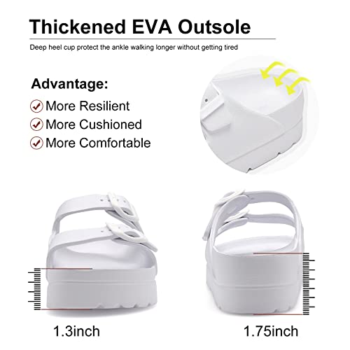 Women's Platform Slides, White Adjustable Double Buckle Flat Sandals, Comfort Slippers With Arch Support, Beach Home And Street Casual Fashion Sandles #TOP4