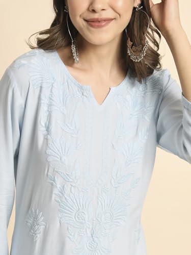 Image of VAIRAGEE Women's Embroidered Lukhnavi Chikankari Work Straight Rayon Ethnic Kurta | Casual Office Kurta for Women