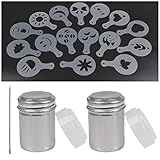 ► 16 verschiedene Schablonen verfügen: Dieser Set enthält 2 Stück Kakaostreuer und 16 Motiv-Schablonen zum Dekorieren von der Kaffee, Kuchen oder Mousse dekorieren. Mit Schablonen können die unterschiedlichsten Motive wie Gesichtern, Herzen, Mond, Sonne, Blätter gezaubert werden, machen DIY Spaß.