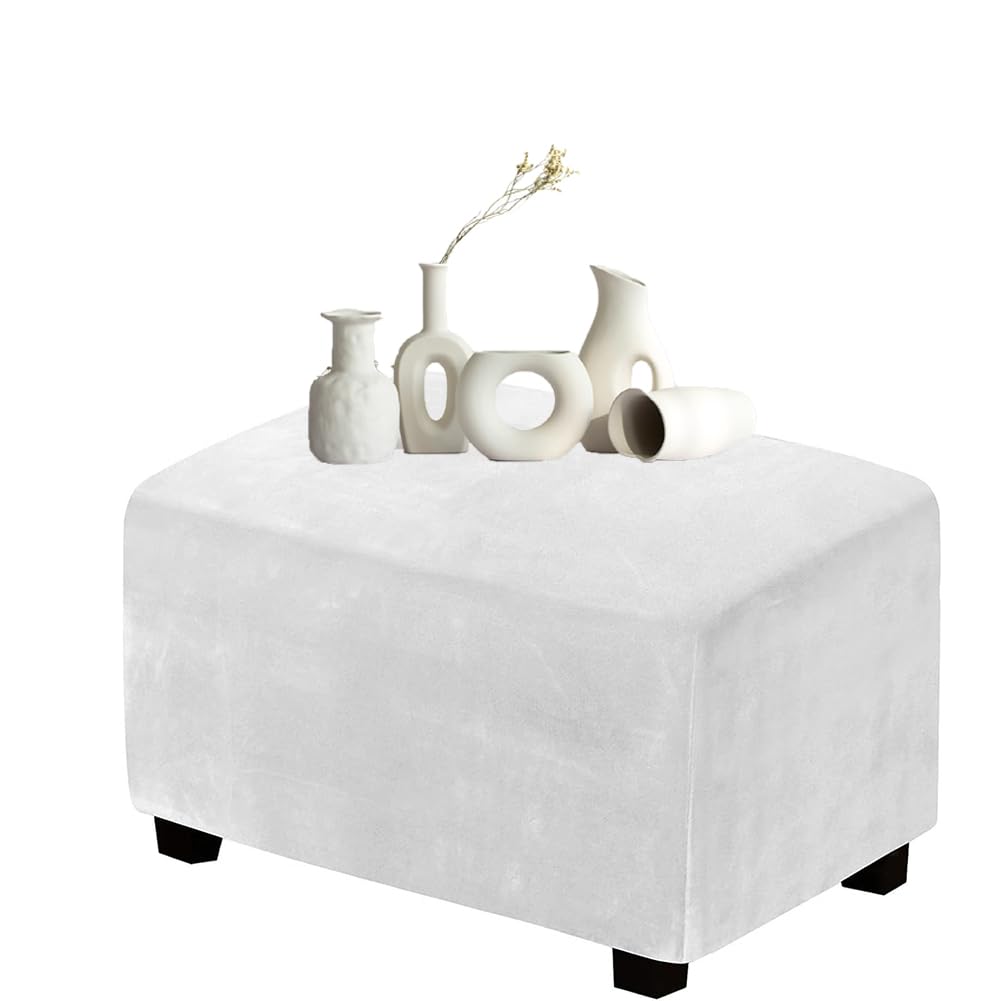 DMBAOD Footstool Cover, Stretch Rectangular Velvet Footstool Cover for Living Room Footstool, Folding Storage Furniture Cover with Elastic Bottom（Only sell stool covers） Ivory Large