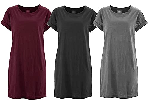 Kit com 03 Vestidos Camisetão Feminino Mulheres Alta Qualidade Super Estiloso – Preto – Vinho – Cinz