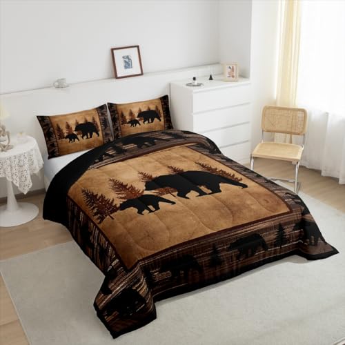 Feelyou Conjunto de edredom de urso rústico para crianças, tamanho casal, para decoração de quarto d