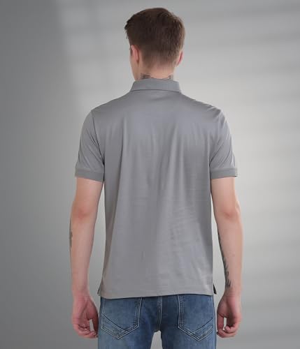 Image of TURMS Men's Mercerized Cotton Solid Polo T-Shirt, Anti-Odor, Moisture Control & Wicking, Jacquard Collared Neck, Half Sleeve