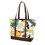 TBOUOBT Tote Bag for Women Beach Bag Handbags for Women Purses Laptop Bag Shoulder Bag with Zipper, Cartoon Lazu Parrot Tropical Jungle Banana
