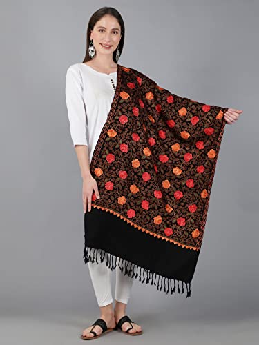Zamour Kashmir Women Stole Scarf Wrap Shawl with Indian Embroidery Flower4