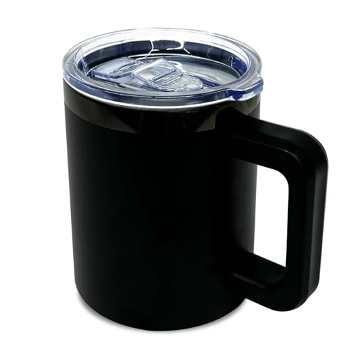 FunTrans 10 oz Tumbler with Handle and Straw Stainless Steel Insulated Coffee Mug for Laser Graving Powder Coated Cup with Black Plated(Black