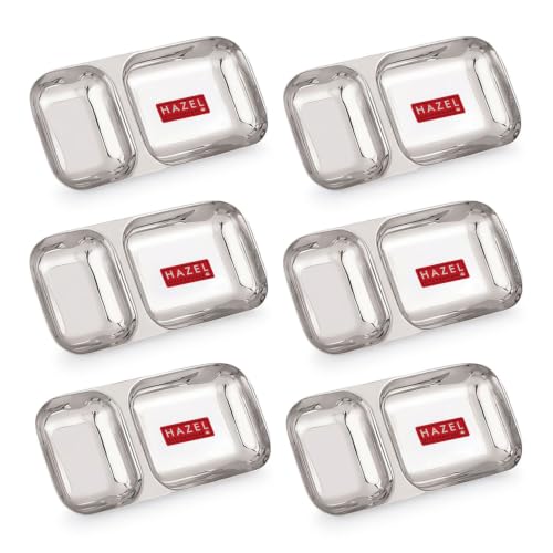Image of HAZEL Steel Section Plate Set of 6 | 2 in 1 Plates Snacks Serving Tray