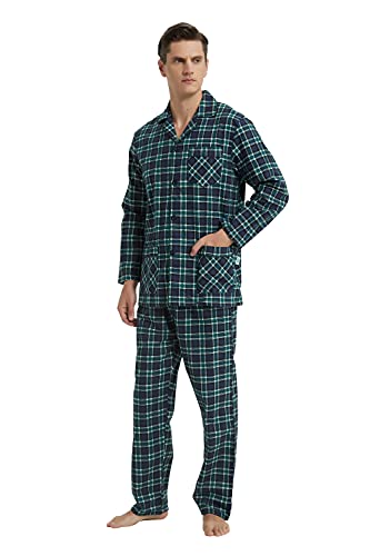 GLOBAL Men's Pajamas Sets 100% Cotton Flannel Sleepwear Long-Sleeve top & Bottom3
