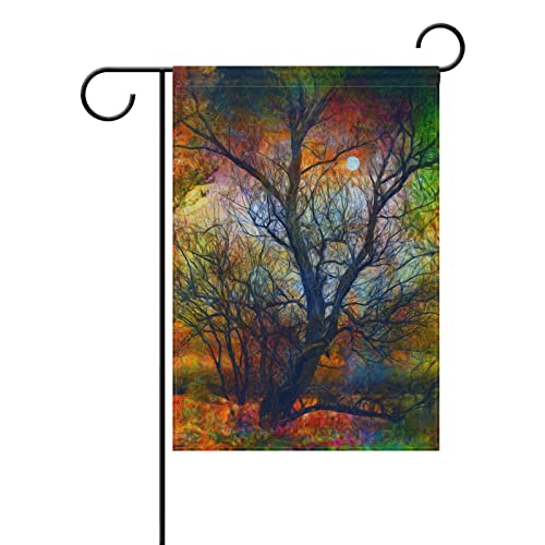 Naanle Tree and The Moon on Autumn Night Polyester Garden Flag 28 x 40 Double Sided, Landscape Painting Decorative House Flag for Party Home Outdoor Decor