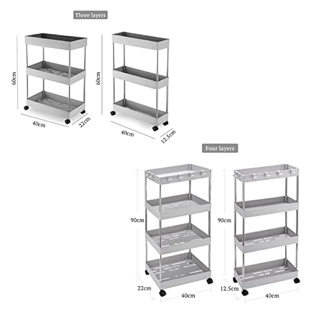 Kitchen Storage Cabinets New 3/4 Layer Movable Gap Storage Rack Kitchen Bathroom Slim Slide Organizers Shelf Tower Assemble Wheels Space Saving Organizer Kitchen Shelves (Color : B-3 Layers-S)-Oqy0r2Ej