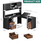 YITAHOME L Shaped Desk with Drawers & Hutch, 61' Computer Desk with Power Outlets & LED Lights, Corner Office Desk with Storage Cabinet, Drafting Table, Wood Desk, Dark Brown