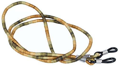 Cordon de lunettes résistant et coloré en textile - Fixation par boucle en caoutchouc avec stoppeur en vert/marron