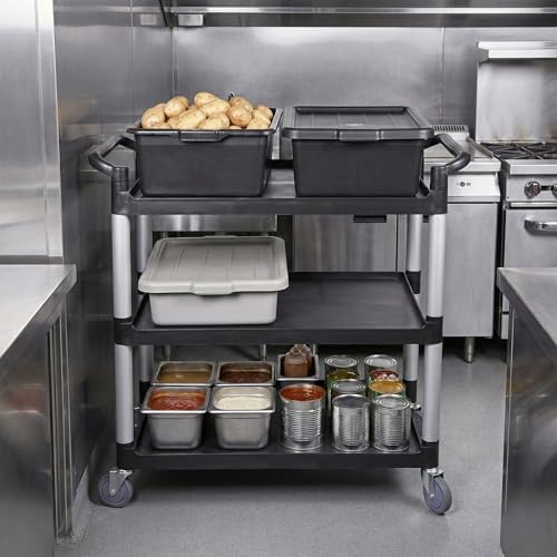 Image of Restaurantware RW Clean 40.2 x 19.7 x 37.8 Inch Utility Cart 1 Rolling Cleaning Cart - Large 4 Shelves Black Plastic Rolling Cart Heavy-Duty For Organization Or Storage