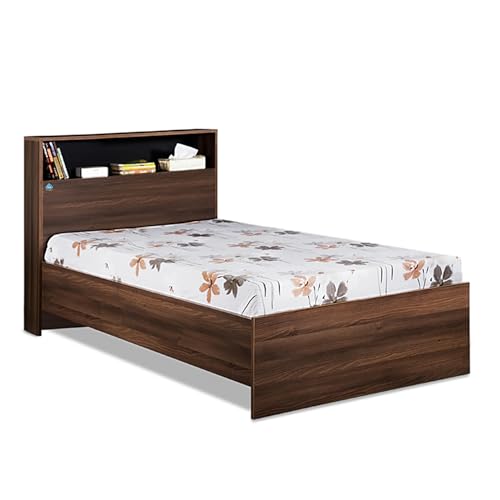 Image of DELITE KOM | 1 Year Warranty | Single Bed, Urban Engineered Wood Bed Without Box Storage & with Headboard Shelf Storage, Wooden Bed (83x37 Inches) | Installation Included | Color - Acacia Dark
