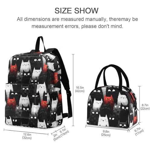 Group Of Cats Print Backpack Set with Lunch Bag, Large Capacity Travel Backpacks and Lunch Box Insulated for Commute Hiking Picnic2