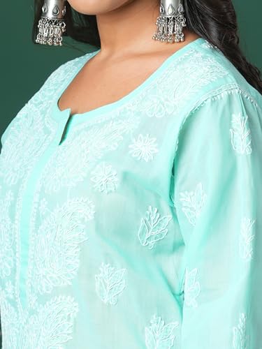 Image of Ada Hand Embroidered Lucknowi Chikankari Cotton Kurta for Women A133488 | Handcrafted lucknow chikan embroidery latest womens ethnic wear kurti tunic for office work wear
