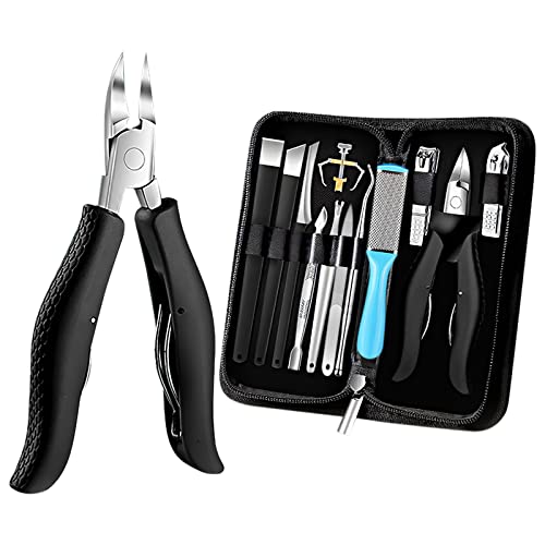Heiqlay - 13 piezas Cortaúñas profesional , cortaúñas set súper afilado para uñas gruesas, juego de tijeras de acero inoxidable para uñas de los pies, cortauñas pies profesional con lima de uñas Cover