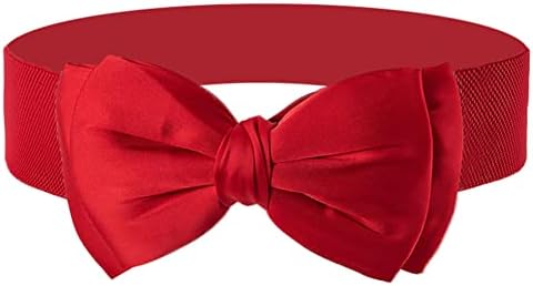 Dorchid Women Stretchy Cinch Bowknot Wide Belt for Girls Lady Solid Color Clip On Red L
