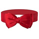 Dorchid Women Stretchy Cinch Bowknot Wide Belt for Girls Lady Solid Color Clip On Red L