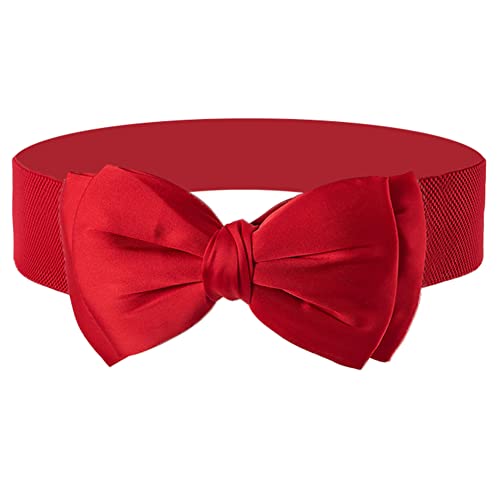 Dorchid Women Stretchy Cinch Bowknot Wide Belt For Girls Lady Solid Color Clip On Red L #TOP3