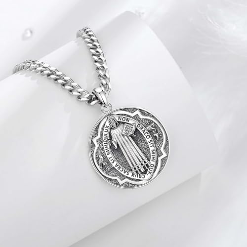 Collar San Benito 925 Plata Protección Espiritual para Hombres y Mujeres