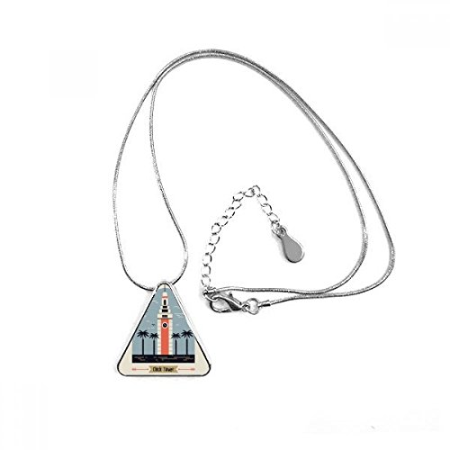 Collier Hong Kong avec pendentif tour d'horloge en métal argenté pour homme et femme
