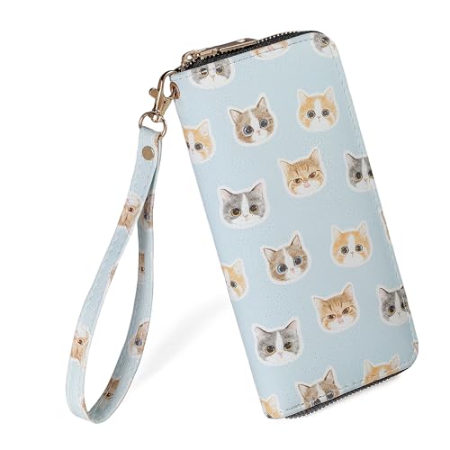 Leopard Cow Print Wallet For Women Skull Goth Frog Ladies Cluth Wristlet Wrist strap Long Purse Zip Around Card Holder