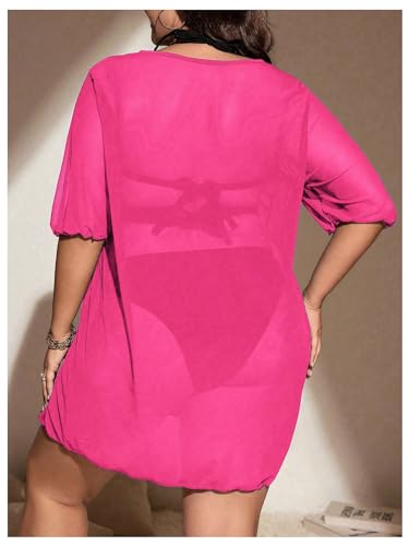 Verdusa Women's Plus Size Side Split Sheer Swim Mesh Cover Up Dress Half Sleeve Short Tunic Dress3