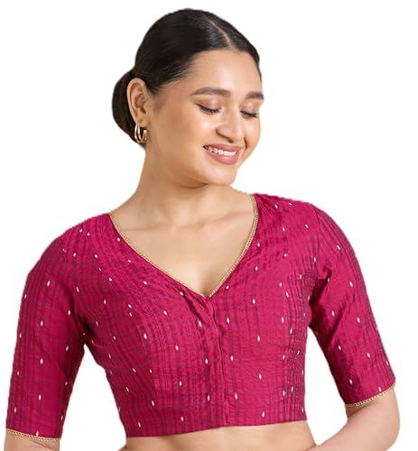 Image of Studio Shringaar Women's Handloom Cotton Silk Readymade Saree Blouse