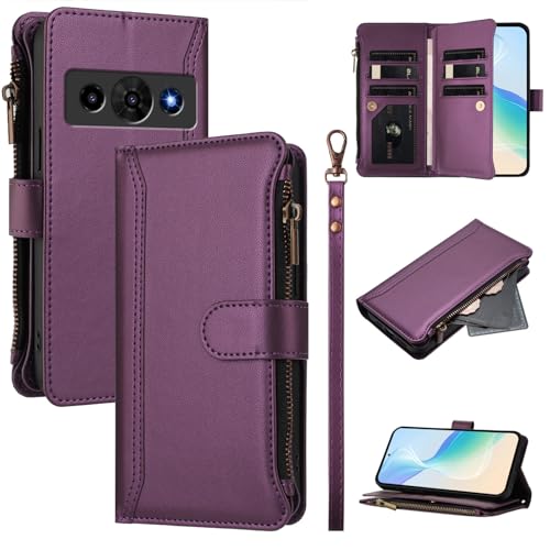 linsuyu Cover Compatible with ZTE Nubia P7 Pro 5G,Compatible with ZTE Optus X Value Zipper Dual Card Slot Wallet Phone Case Purple