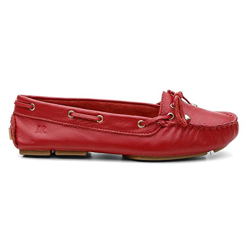 Mocassim Feminino Couro feito a mão LL16 vermelho Cor:Vermelho;Tamanho:34