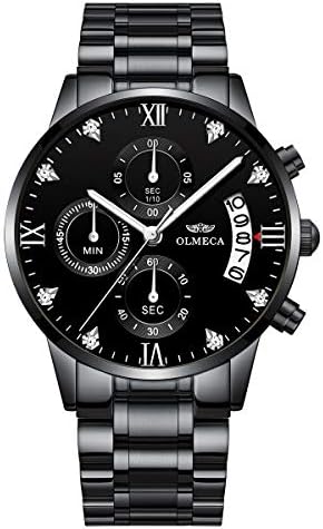 DREAMING Q&P Stainless Steel Men's Wrist Watches Chronograph Mutifunctional Crystal Wristwatch for Man with Date Calendar