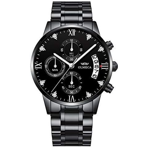 Black Stainless Steel Men's Wrist Watches Analog Quartz Chronograph Mutifunctional Crystal Wristwatch for Man with Date Calendar Cover