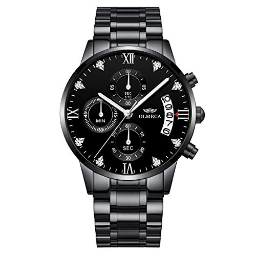 Black Stainless Steel Mens Wrist Watches Analog Quartz Chronograph Mutifunctional Crystal Wristwatch for Man with Date Calendar (B084RB54FY) Amazon Price History, Amazon Price Tracker