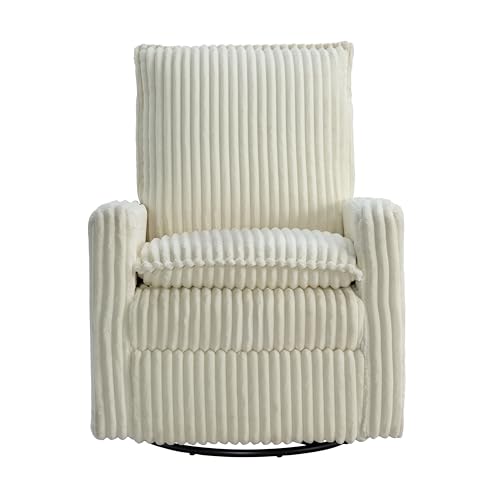 Image of Oxford Baby Uptown Upholstered Glider Recliner Rocking Chair 360 Swivel for Nursery and Living Room - Corduroy, Pearl White