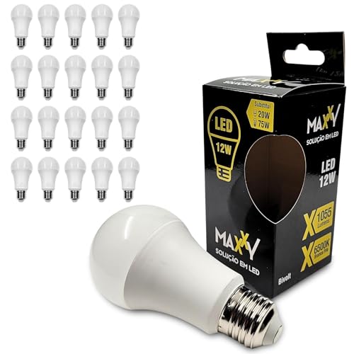 Kit 20 Lâmpada Led Bulbo 12w E27 Branco Frio 6500k Bivolt Pera - Frio (6500K)