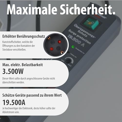 Brennenstuhl Secure-Tec Steckdosenleiste 6-Fach mit Überspannungsschutz und Main Follow Funktion (Mehrfachsteckdose mit Schalter und 3m Kabel) anthrazit – Bild 6