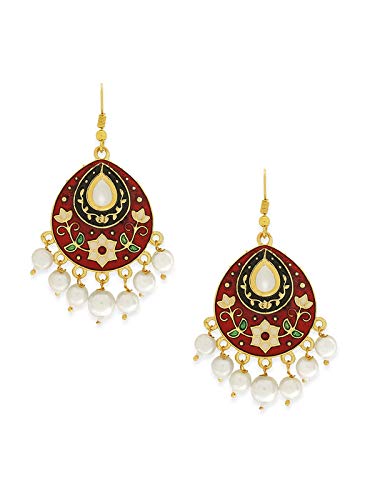 Fabula by OOMPH Jewellery Red Maroon Meenakari Enamel Floral Ethnic Teardrop Shape Drop Earrings for Women & Girls (B08Y5TNS6K) Amazon Price History, Amazon Price Tracker
