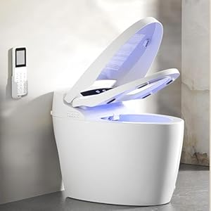 TDH Smart Toilet, Tankless Toilets with Foot Sensor Operation, Heated ToiletSeat with Warm Water Sprayer and Dryer, LED Display with Fahrenheit, Round Toilet Seat