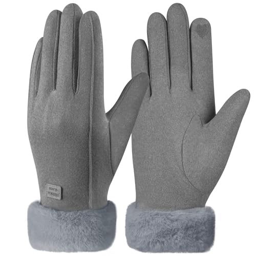 Omtofo Gant Femme, Gants d'hiver DoubléS en Polaire, Gants Thermiques pour éCran Tactile Coupe-Vent pour L'ExtéRieur
