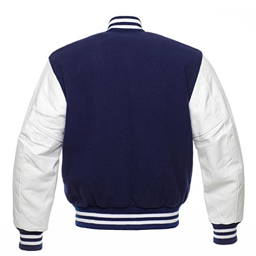 Stewart & Strauss Varsity Letterman Jacket Navy Blue Wool & White Leather,C104-M #TOP2
