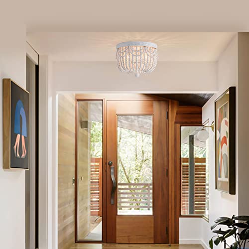 Choohue 4-Lights Bohemian Flush Mount Ceiling Light Wood Beaded Mini Chandelier Farmhouse Ceiling Lighting Fixtures For Bedroom Dining Room Foyer Kitchen Hallway Nursery Room thumb #4