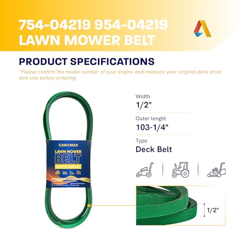 Image of [Upgraded Grip120] Canamax 754-04219 954-04219 Mower Deck Belt for 46 Inch Deck Cub Cadet LTX 1045 LTX 1046 Troy Bilt Horse XP Bronco Craftsman T1600 T140 | Aramid Cord | 1 /2 inch x 103.4 inch