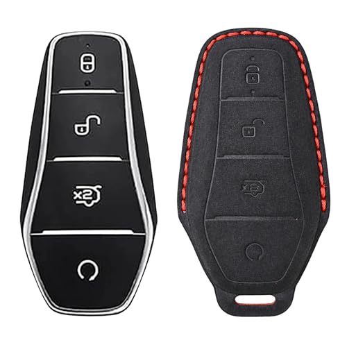 Image of KMH Alcantara Key Cover Compatible with BYD Atto 3 Models Smart Keycover with Keychain 4 Buttons Shell Case Holder Full Key Protector Dolphin Style Smart Keycover, Black - Pack of 1