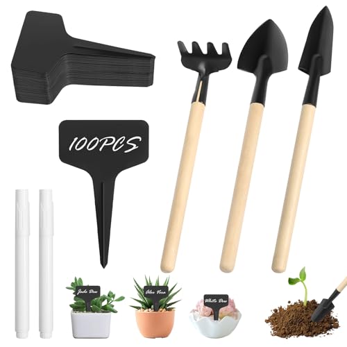 Plant Labels for Ooutdoor Plants 100 Pcs Plant Labels Plastic Plant Tags with 3 Gardening Tools Set and 2 Marker Sign Pen Plant Markers for Vegetables Flowers Potted Plants Herbs