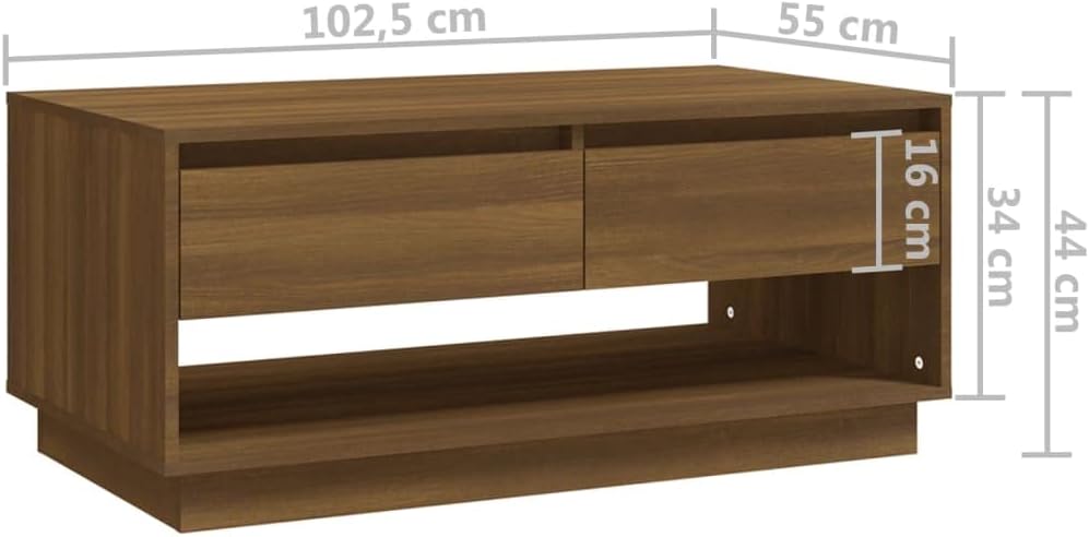 Diagram showing dimensions of the vidaXL Brown Oak Coffee Table