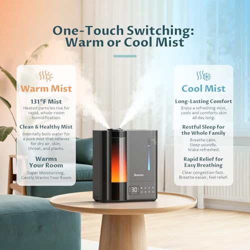 image for BREEZOME 8L Humidifiers for Bedroom, Warm & Cool Mist for Large Room H